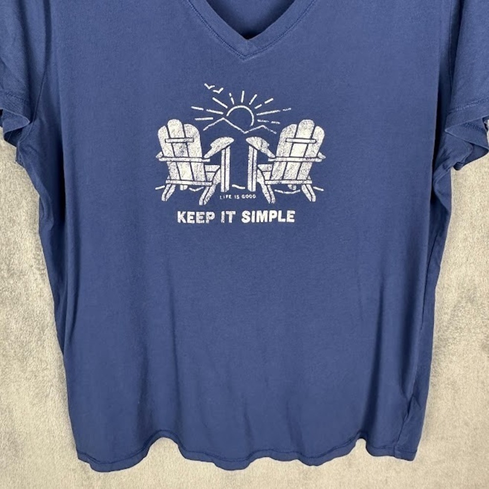 Life Is Good Tshirt Womens Large Blue Short Sleeve V Neck Comfort Summer Beach - Picture 3 of 12